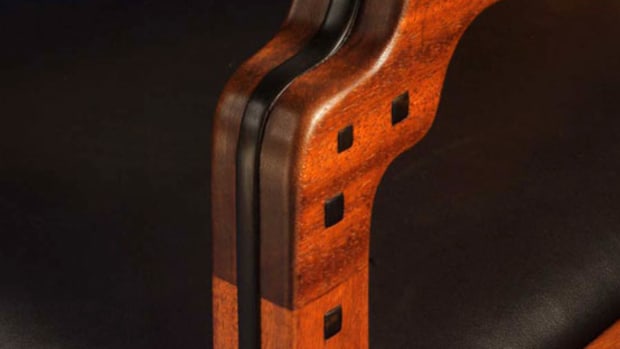 Darrell Peart’s take on the Blacker House rocker incorporates S shaping to the arm, ebony plugs in varied sizes, and Blacker brackets under the seat.