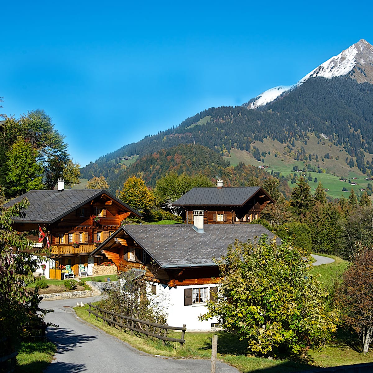 Krajinný dizajn domu v štýle švajčiarskej chaty