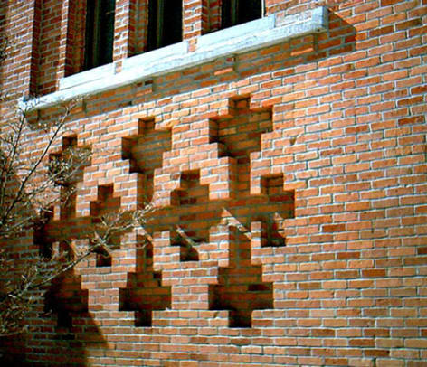 A handsome triple cross design in the brickwork of the 1871 First Baptist Church in Penn Yan, N.Y. Photo by Dick Johnson.