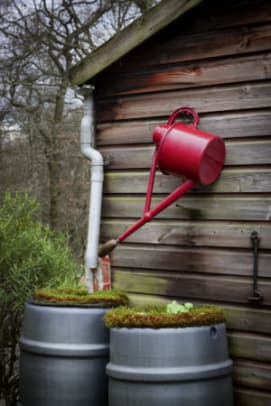 The rainwater collection system at an outbuilding at Stoneywell.