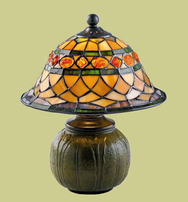 Jewel-glass shade on a Tiffany-style lamp from Rejuvenation.