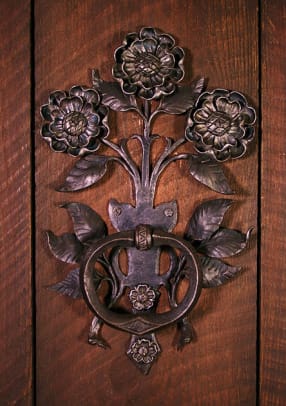 Floral door handle by artist Carl Close Jr., Hammersmith Studios