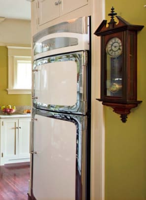 This new, retro-style refrigerator by Heartland Appliances borrows styling from period stoves. Photo by Philip Clayton-Thompson.