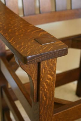 A rocking chair in quarter-sawn oak is based on measurements from one Dale inspected at Asheville’s Grove Park Inn.