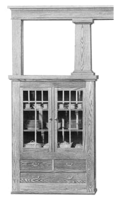 Versatile colonnades are room dividers, open at the top, which can accommodate cabinets or benches, even drawers. From the Curtis Woodwork catalog of 1917.
