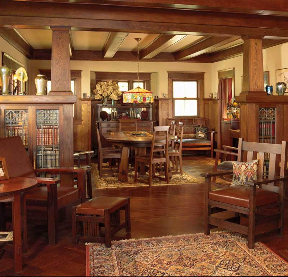 Original woodwork was restored by the owners of a modest stone and shingle bungalow in rural New York. Photo: Dan Mayers