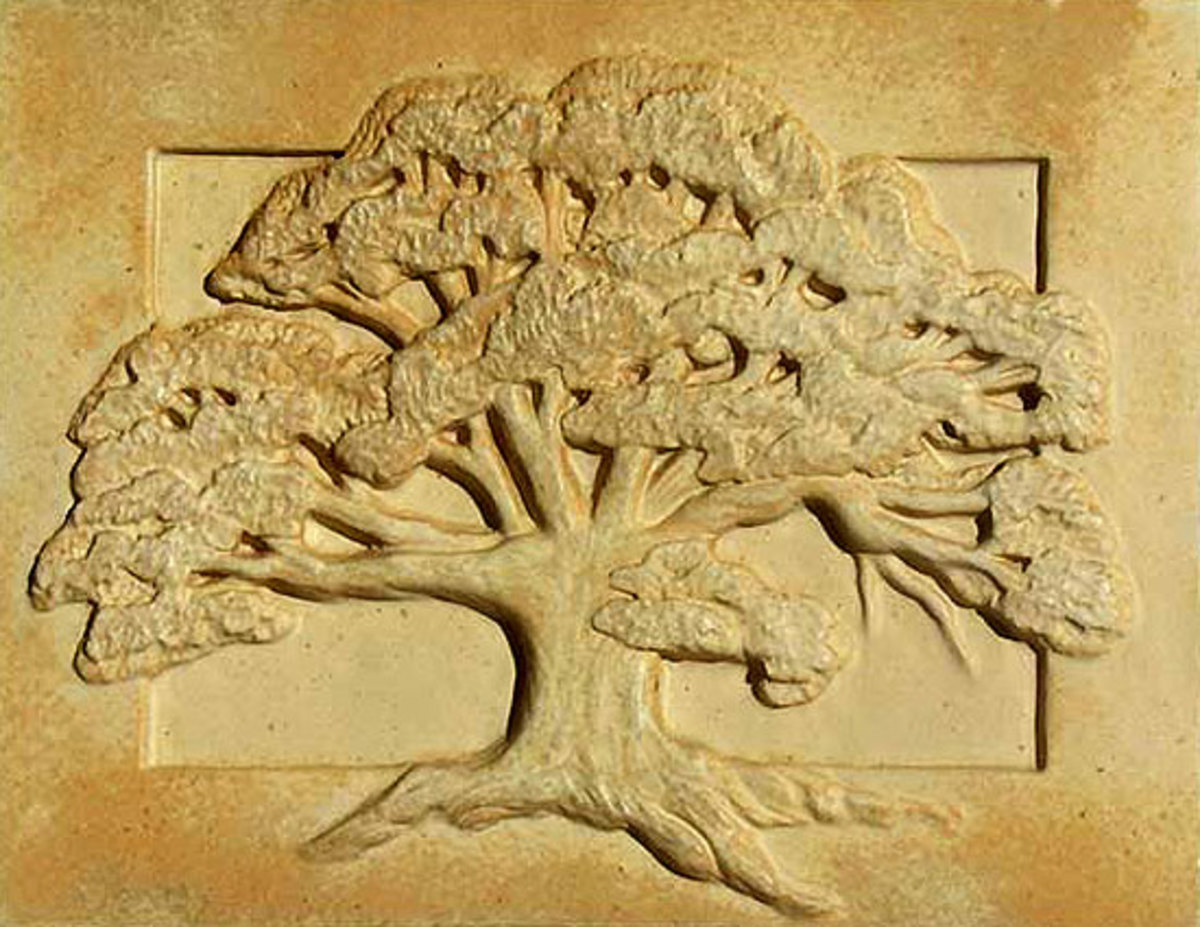 Winged Dog Tile relief tree tile