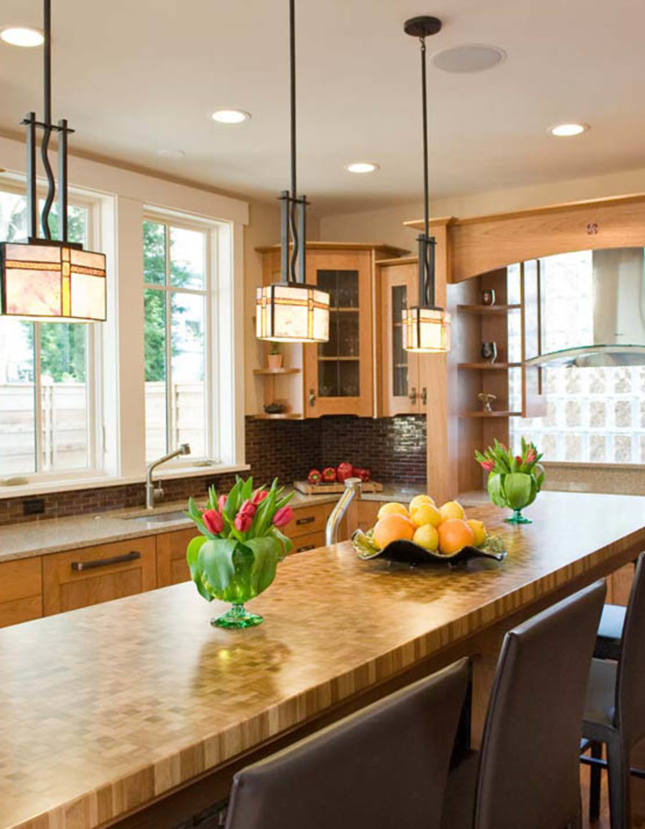 Kitchen cabinets are green-certified Pennsylvania cherry wood.