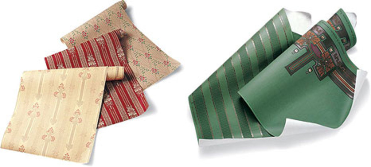 Striped papers were anything but drab, as these reproductions from Historic Style (left) historicstyle.com and Bradbury & Bradbury (right) bradbury.com demonstrate.