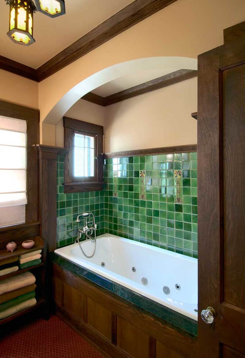 revival bathroom SALA Architects, tiled tub niche