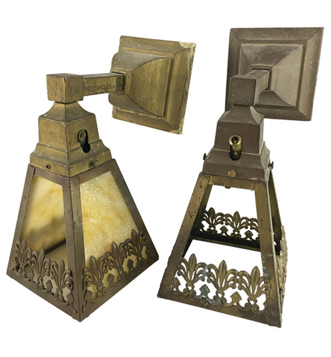 Early 20th-century sconces, before restoration.