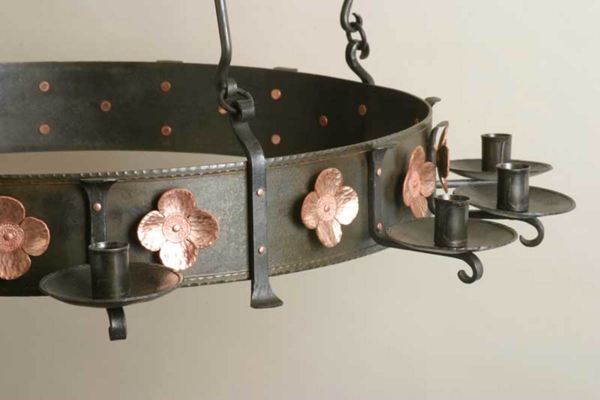 A handmade chandelier by Roycroft artisan Robert Trout.