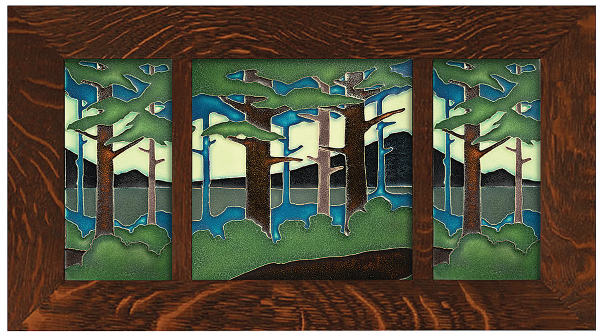 Motawi art tiles are often framed for display; “Pine Landscape” makes up this this triptych.