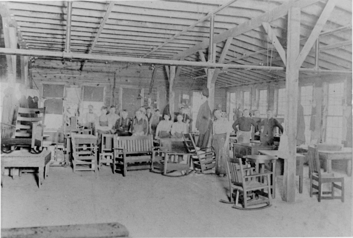 From the company archive: Finishing room at L. & J.G. Stickley.