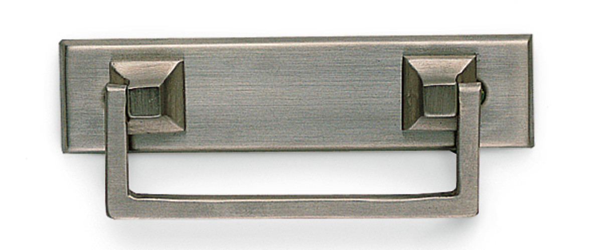 Arts & Crafts-style drawer pull in pewter by Rejuvenation.